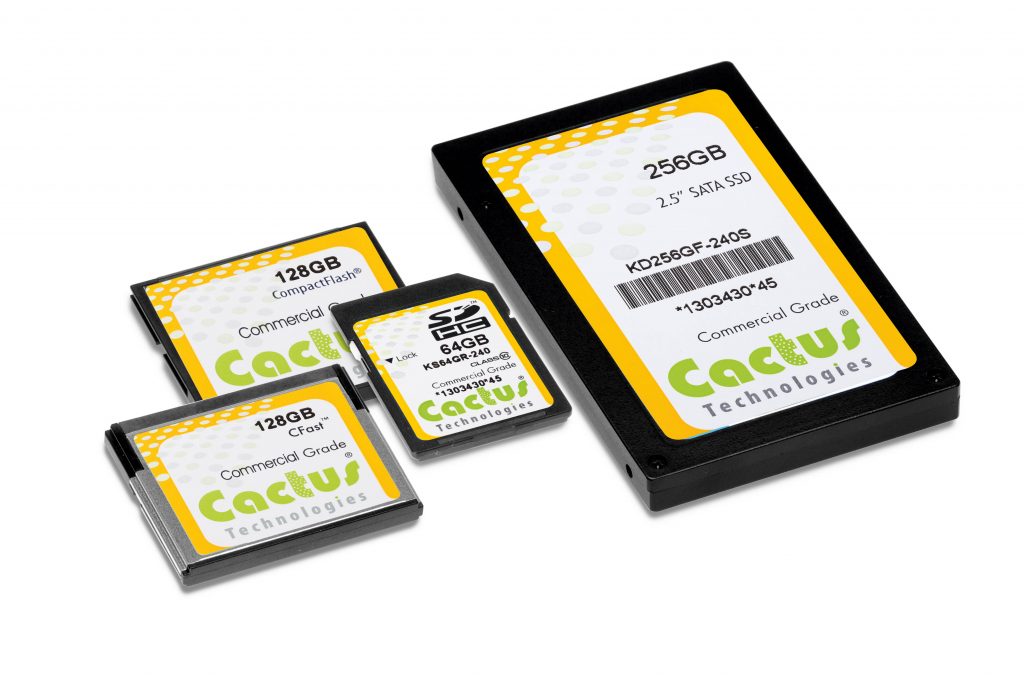Cactus Technologies bietet ein breites Portfolio industrieller Flash-Speicher. Dazu gehören SLC-, pSLC- und MLC-Speicher in allen gängigen Formfaktoren wie SD und microSD Card, Compact Flash, CFast, 2.5? Disk oder m.2. (Bild: Syslogic GmbH)